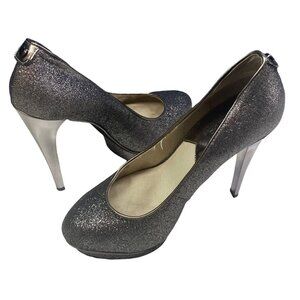MICHAEL KORS Women Glitter Stilettos Size 8M Silver Heels Platform Elegant